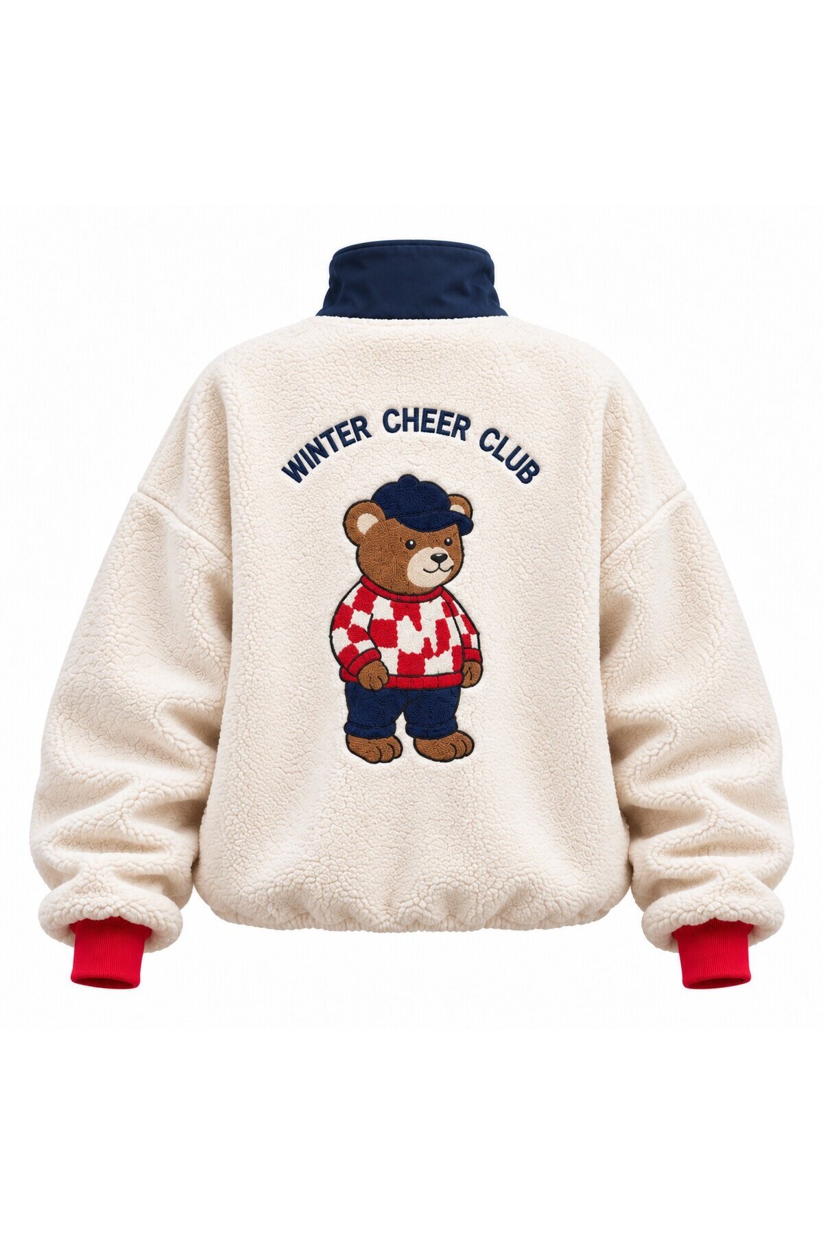 Ekru Beli Lastikli Yakası Düğmeli Oversize Tedy Peluş Sweat E26-STA4241