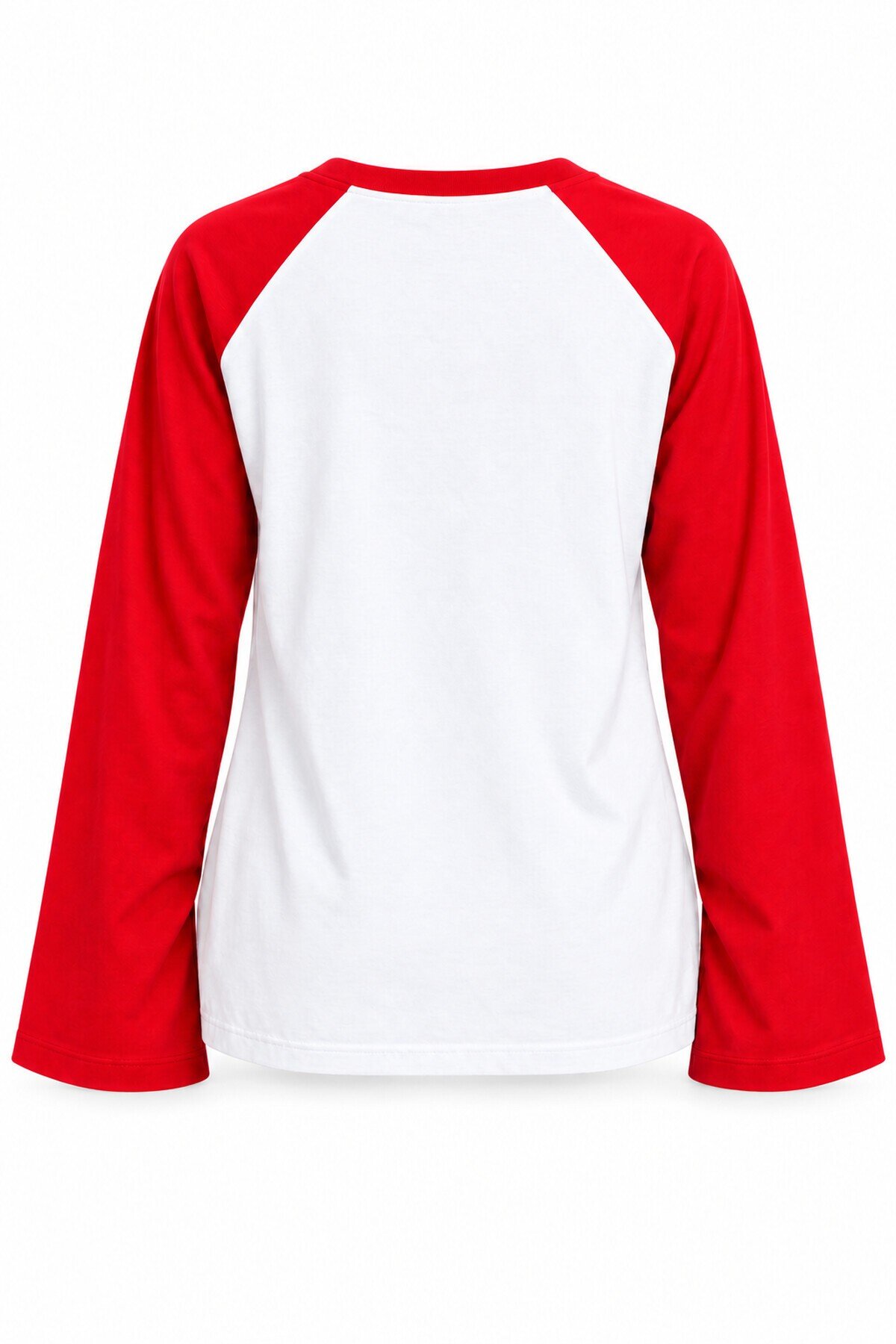 Kadın Kırmızı Beyaz Renk Bloklu Raglan Uzun Kol Pamuk T-Shirt E26-NM2670