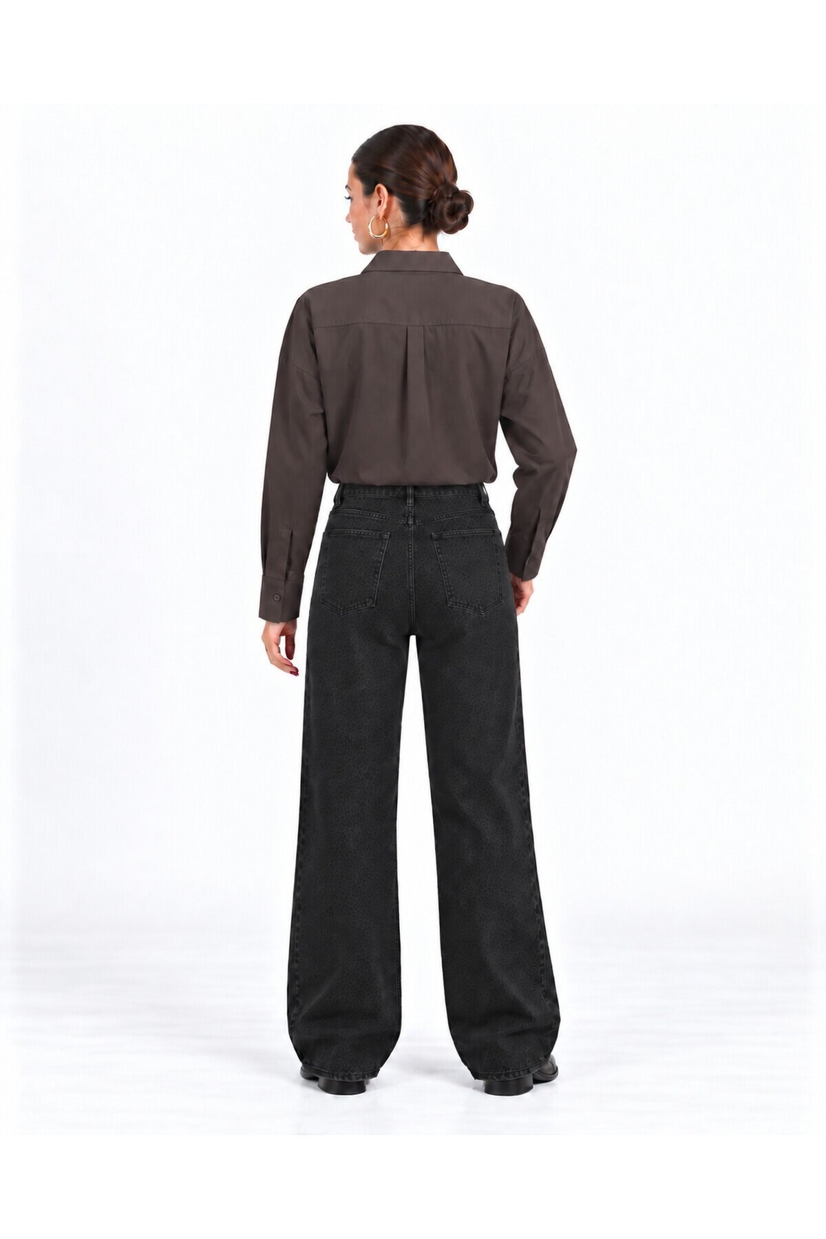 Kadın Koyu Kahve Oversize %100 Cotton Premium Poplin Gömlek E26-CON1724