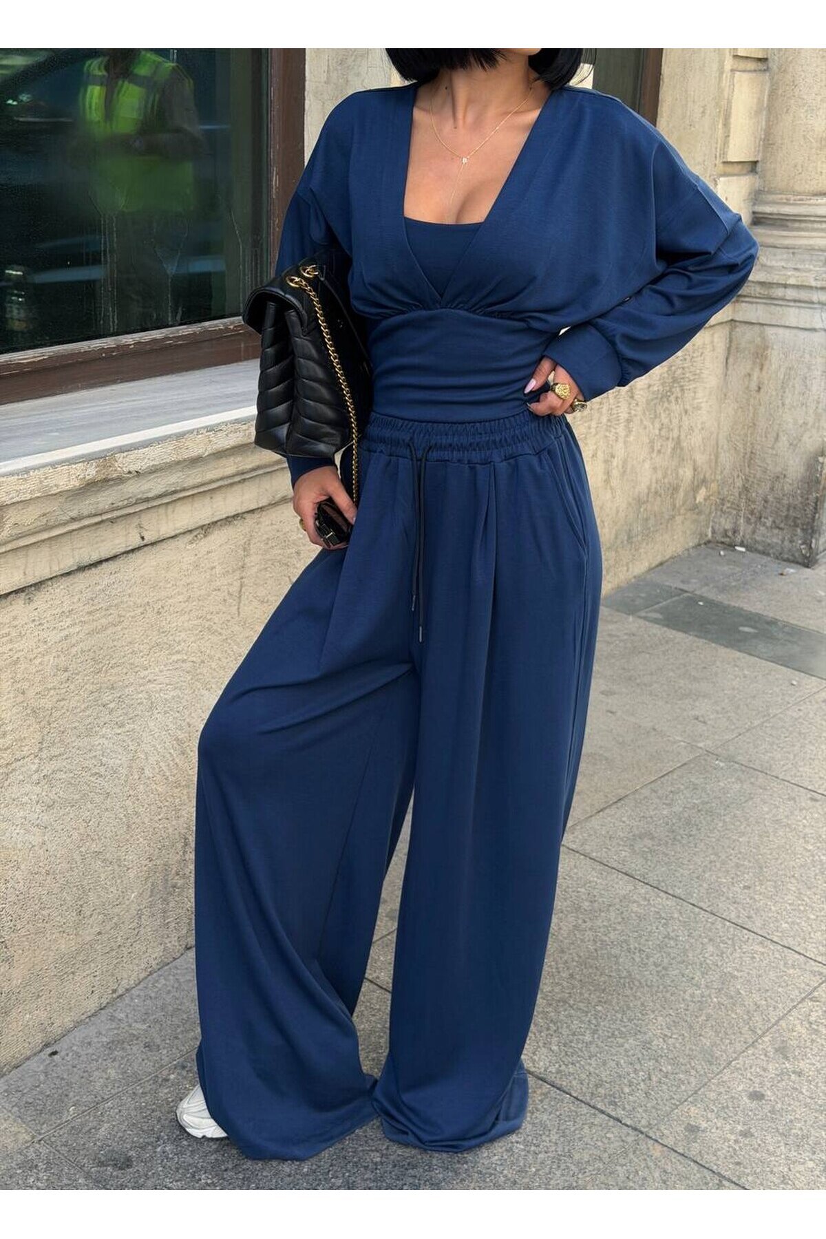 Kadın Lacivert Oversize 3’lü Modal Takım E26-ST2999