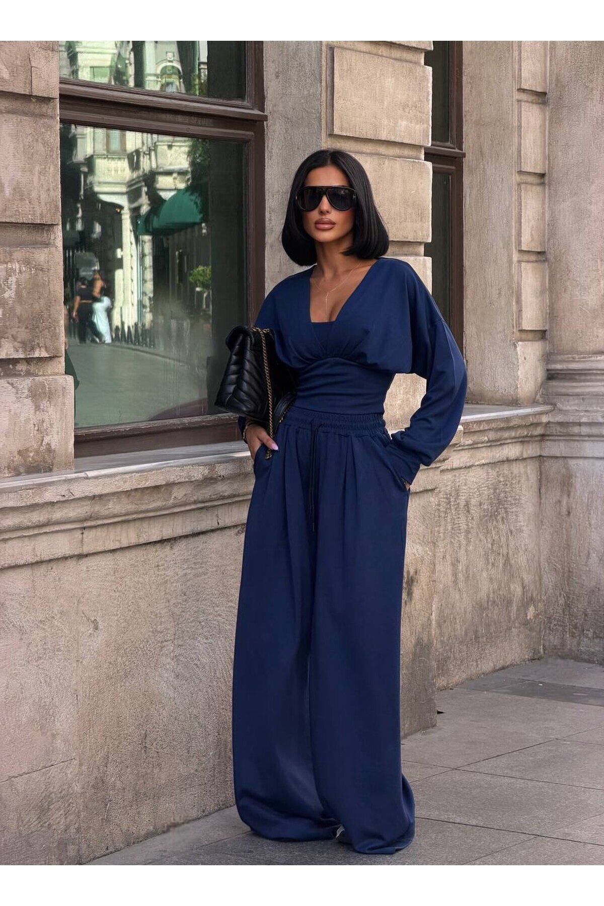 Kadın Lacivert Oversize 3’lü Modal Takım E26-ST2999