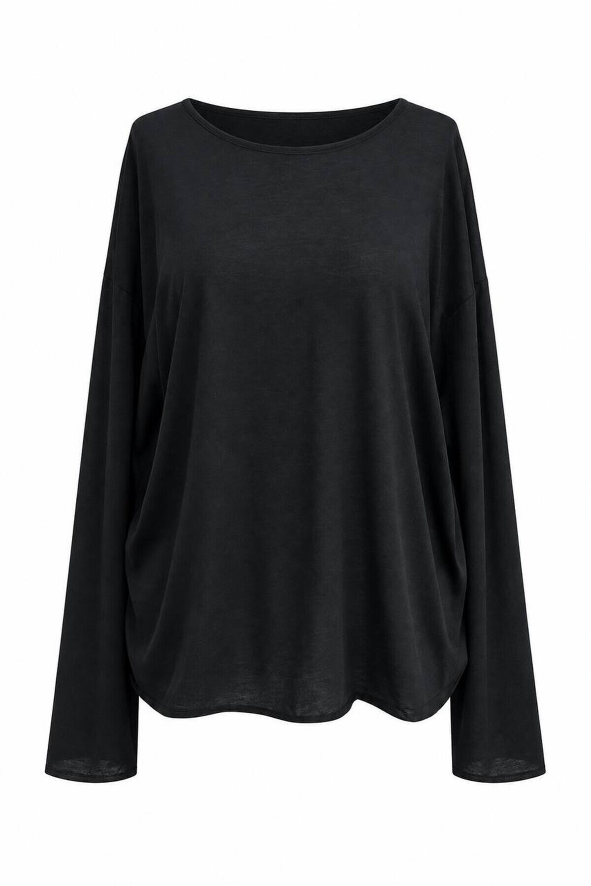 Kadın Siyah Oversize Uzun Kol Transparan T-Shirt E26-NM0215