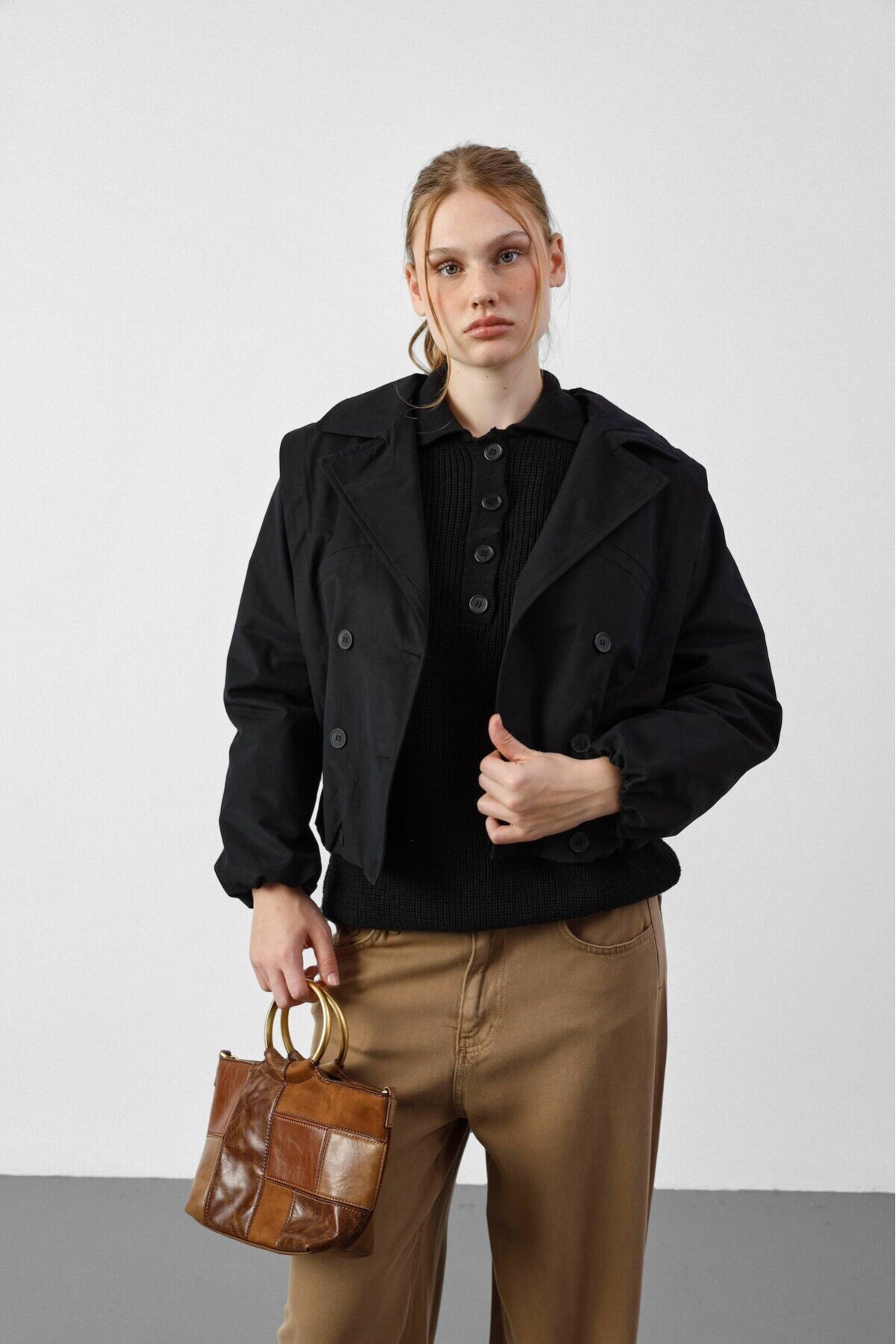 Kadın Siyah Premium Bomber Trençkot E26-CON2094
