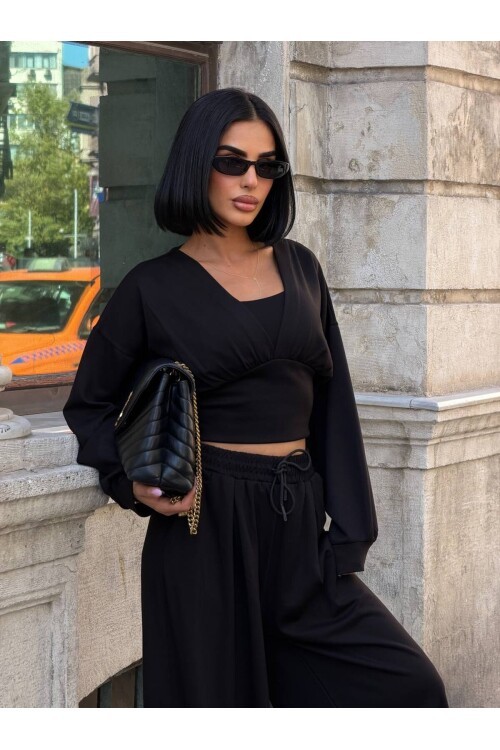Kadın Siyah Oversize 3’lü Modal Takım E26-ST2999
