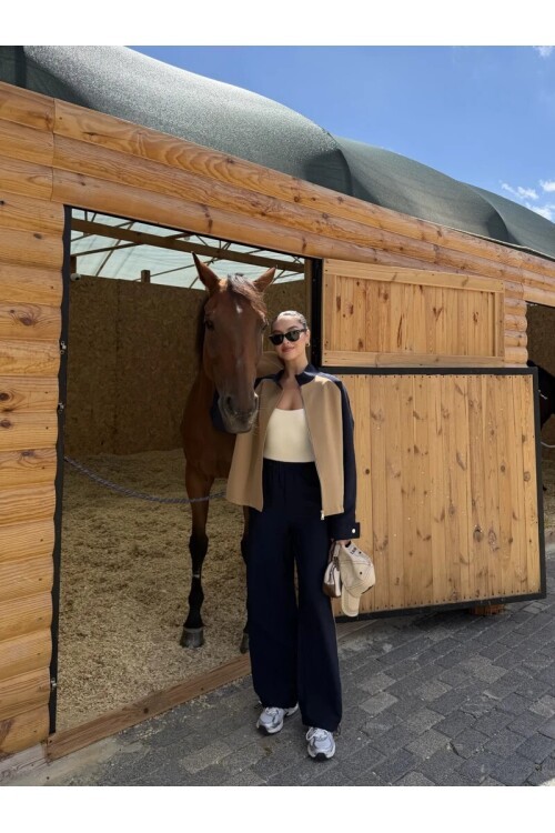 Lacivert Camel Çıt Çıt Kapamalı Ceket Pantolon Takım E26-MN2676